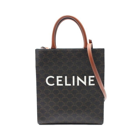 Celine Vertical Cabas Triomphe Tote Bag Leather black brown - Picture 1 of 6